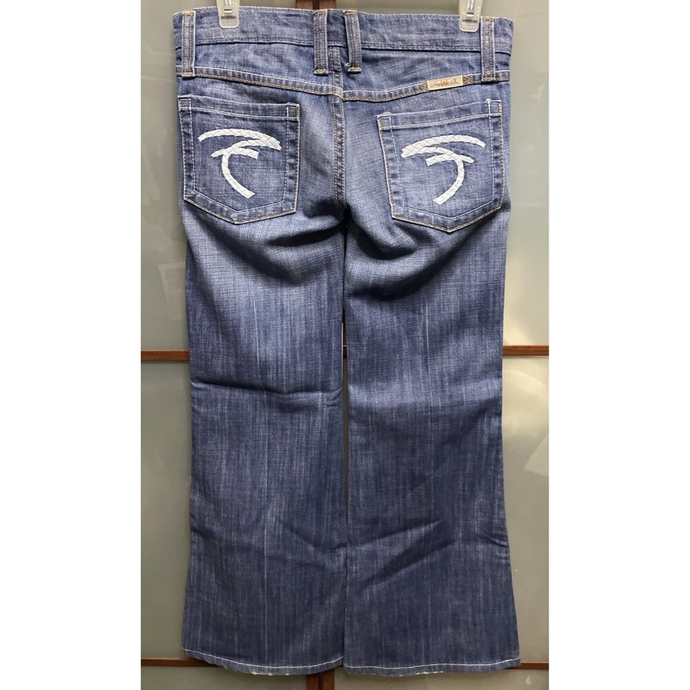 Frankie B. Vintage Y2K 90s Wide Leg Flared Low Rise Embroidered Denim Jeans Sz 4